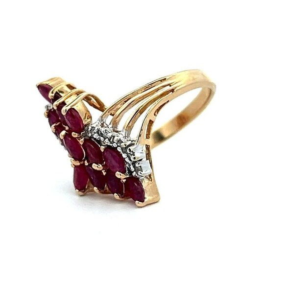 10K Yellow Gold & 1.43ctw Marquis Cut Rubies & .04ctw Diamond Size 6.5 Ring! 200 - Picture 2 of 6